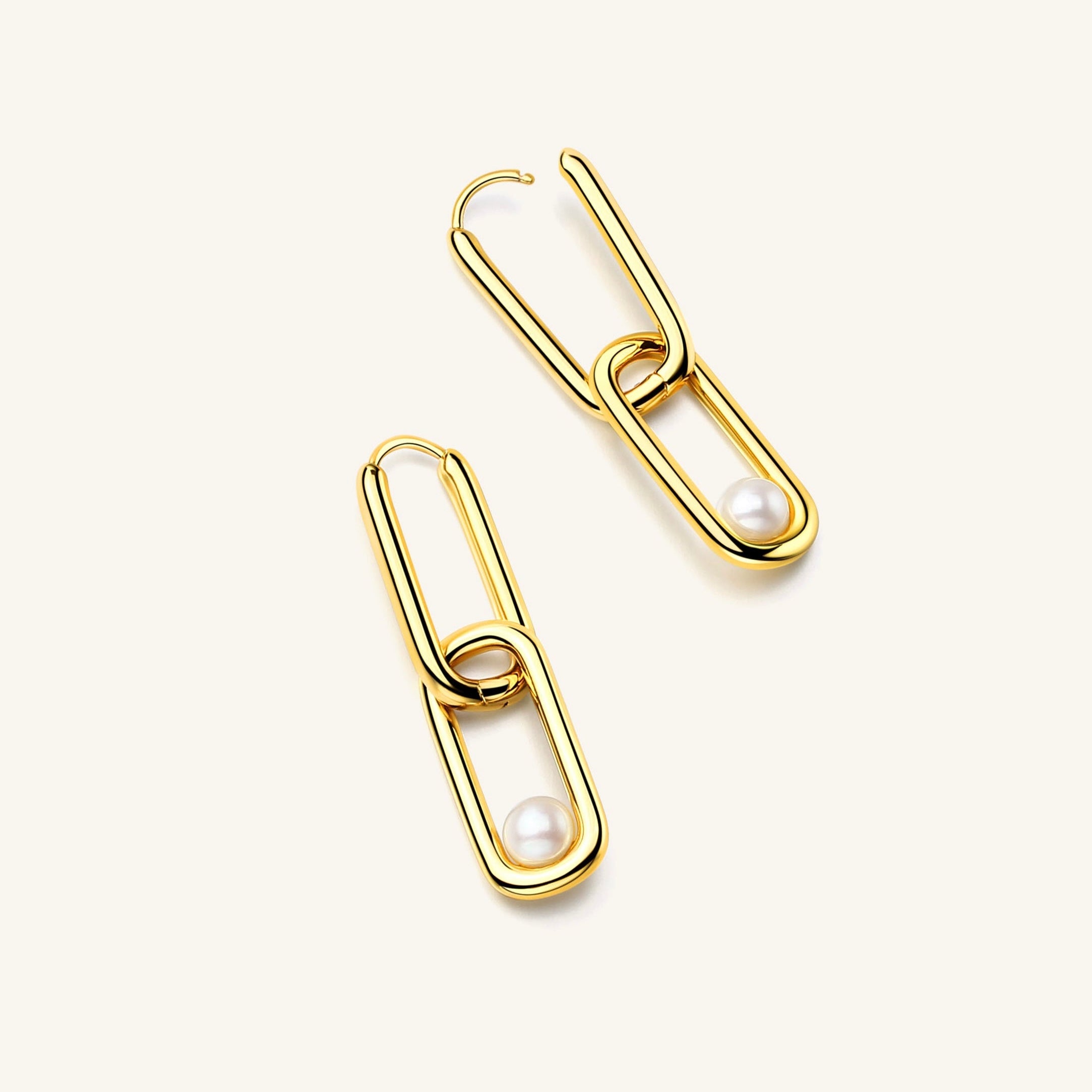 18K Gold-Filled 2-in-1 Paperclip Pearl Earrings