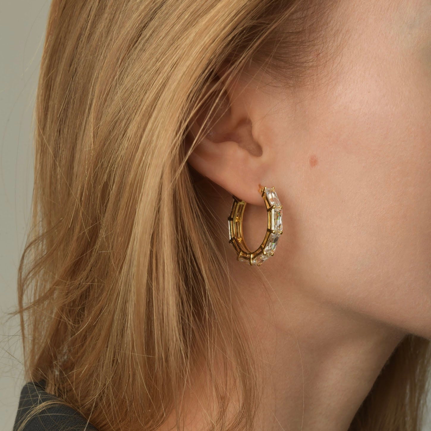 18K Gold-Filled Baguette Gem Hoops