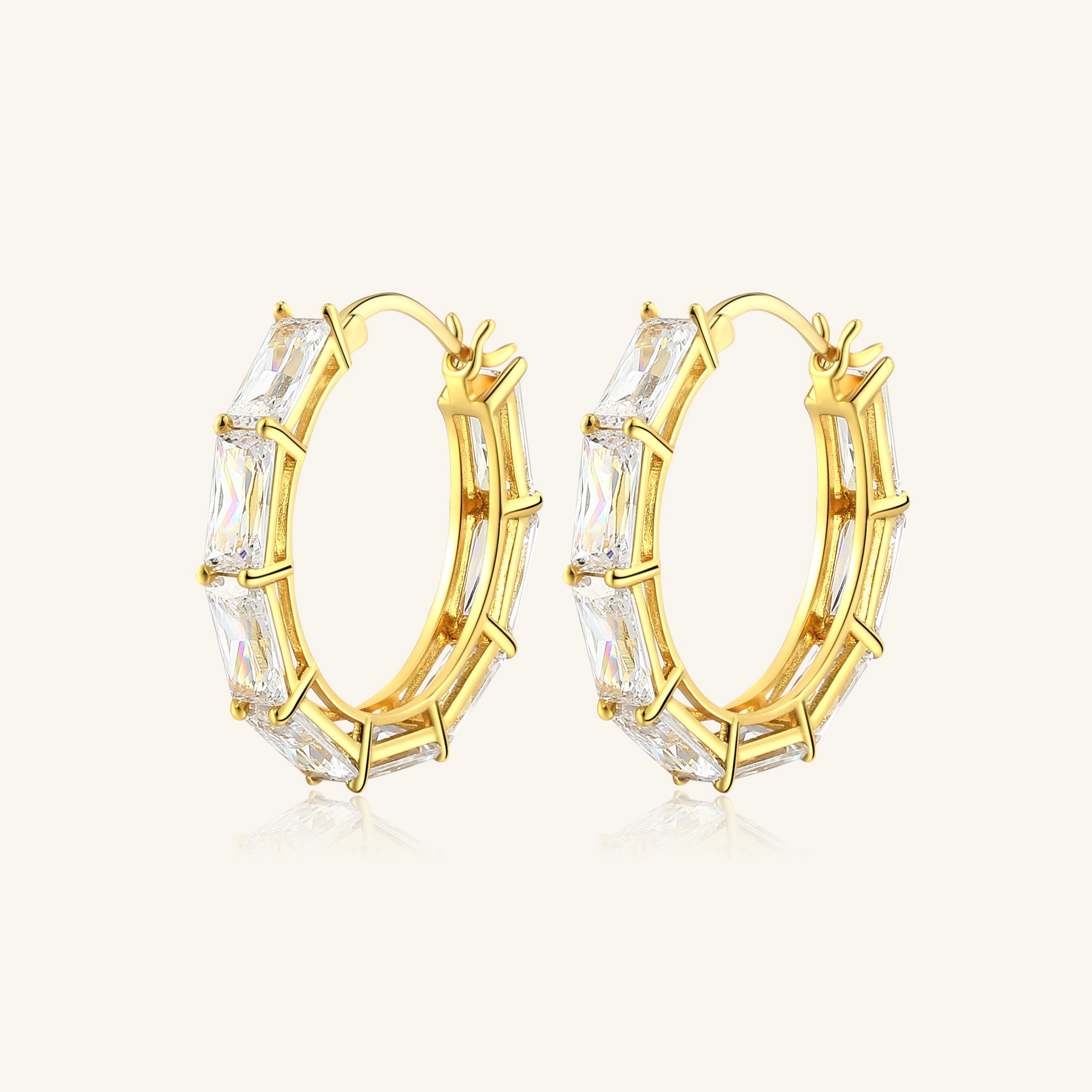 18K Gold-Filled Baguette Gem Hoops