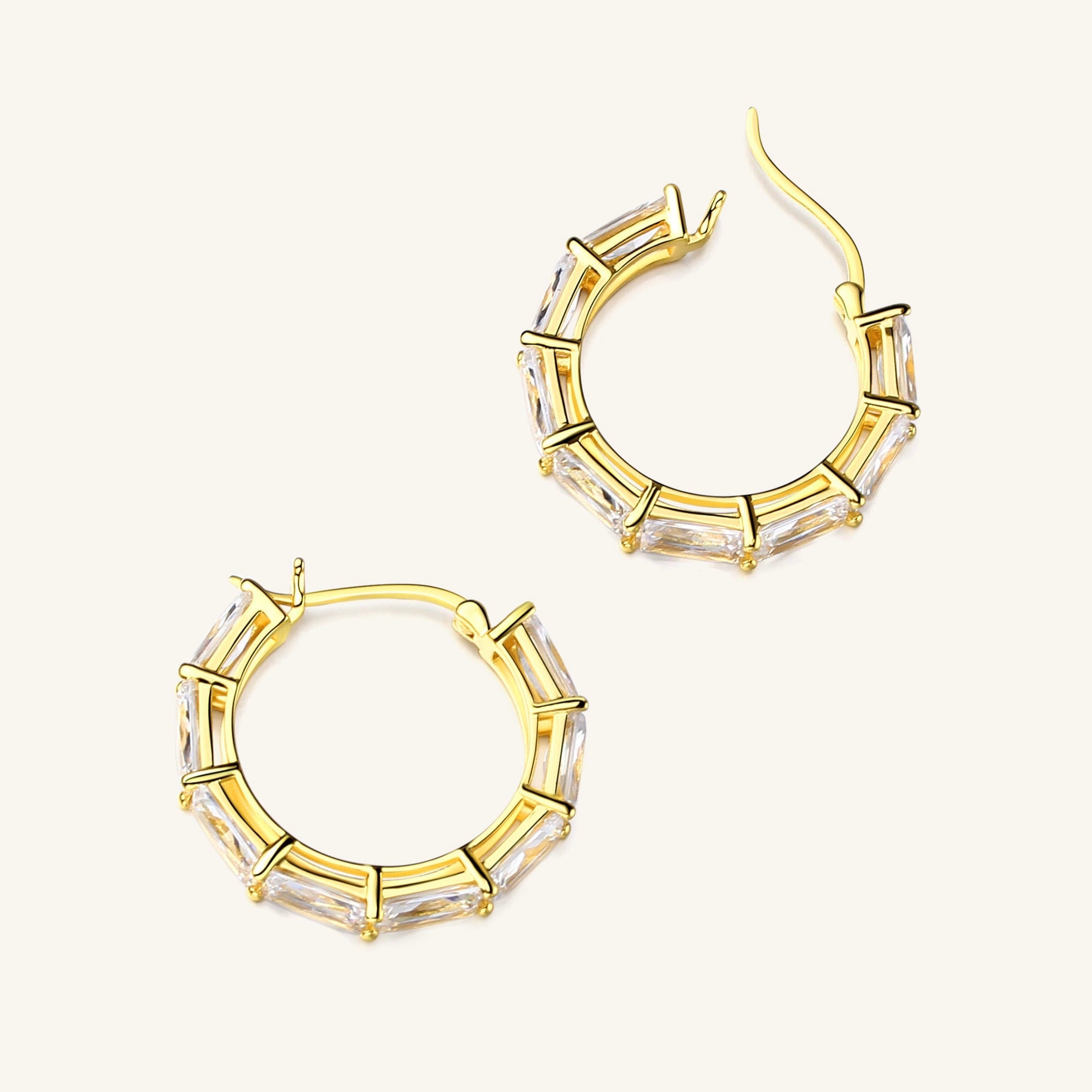 18K Gold-Filled Baguette Gem Hoops