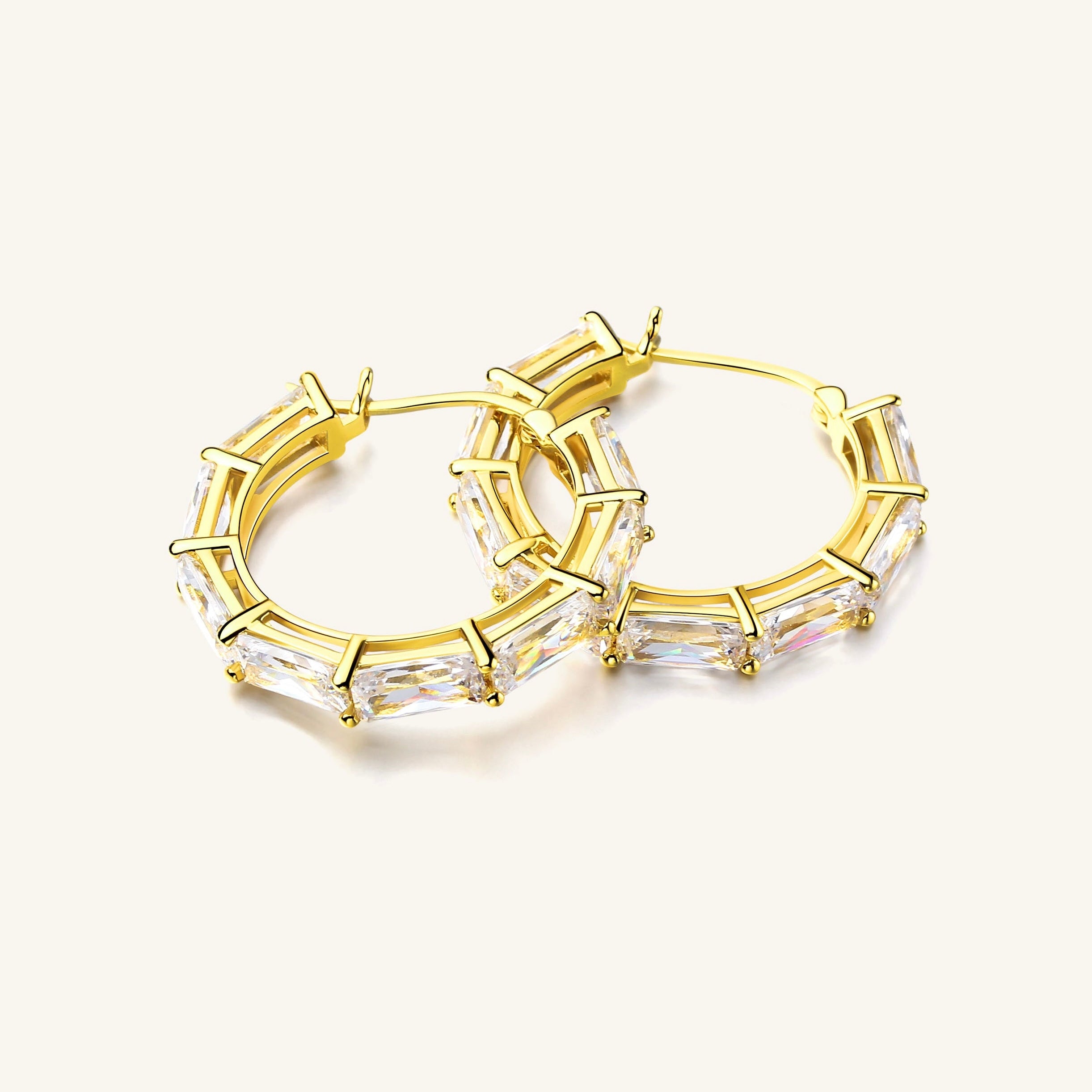 18K Gold-Filled Baguette Gem Hoops