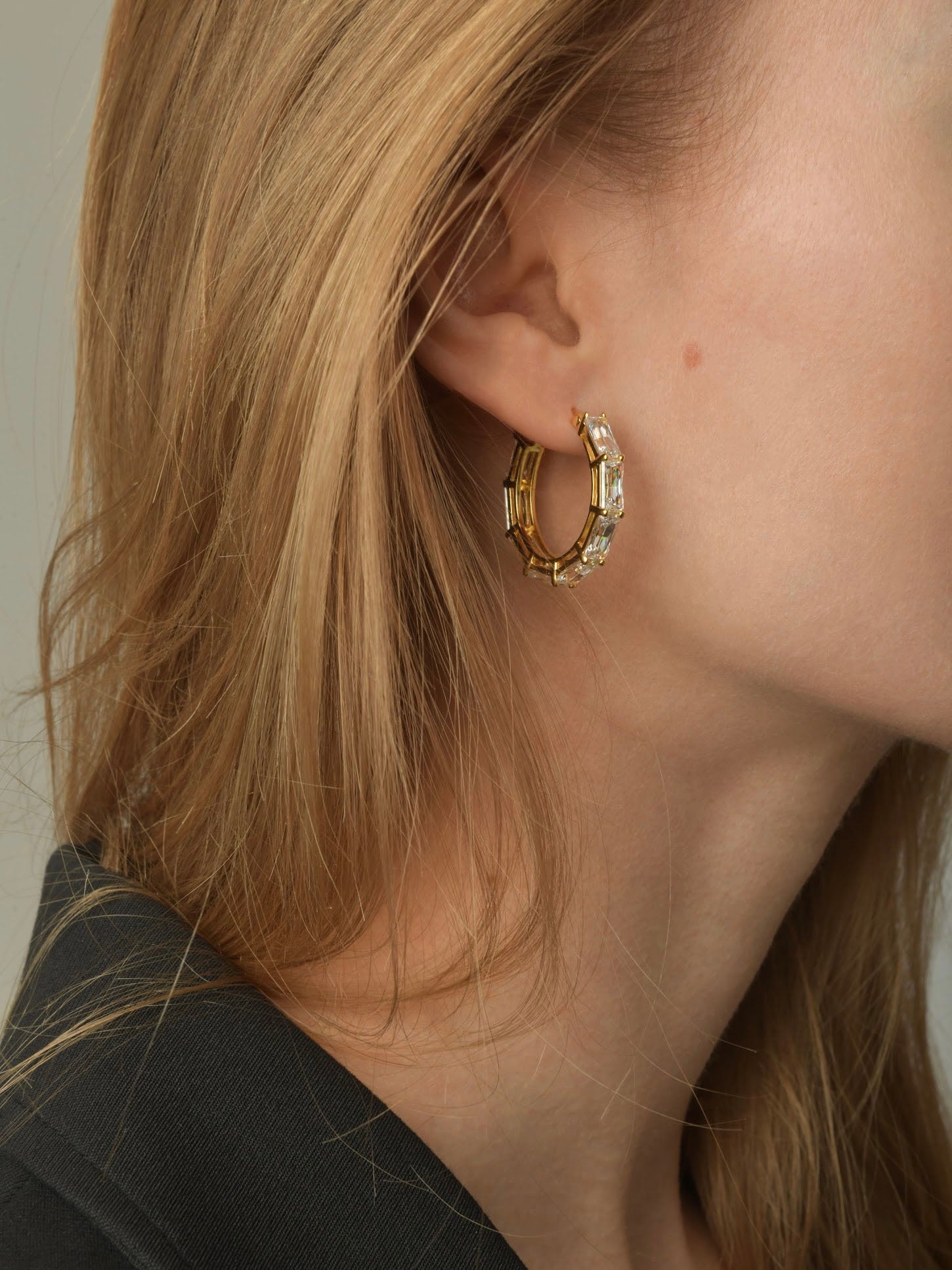 Baguette Gem Hoops